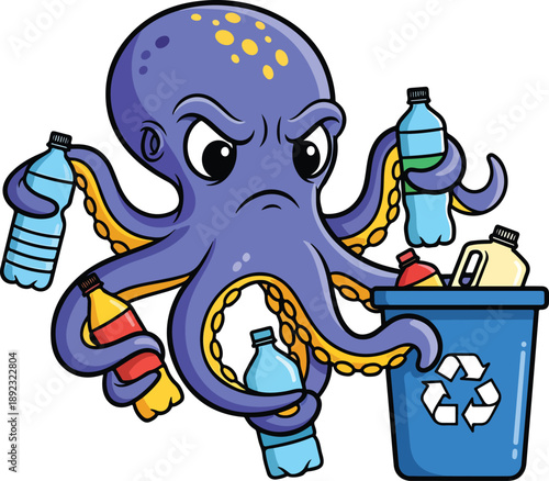 Octopus Recycling Ocean Cleanup Cartoon