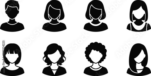Diverse people user avatars or profile placeholders silhouette icon. 