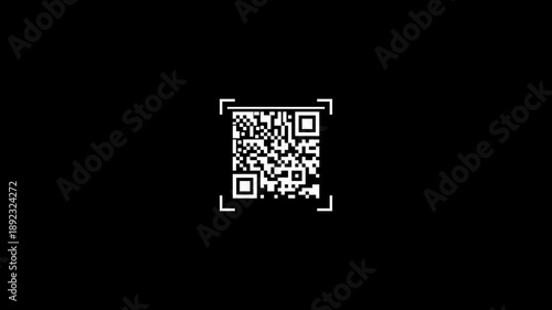 QR code scanner with black background, QR code with scan icon isolated animation, 4k video.