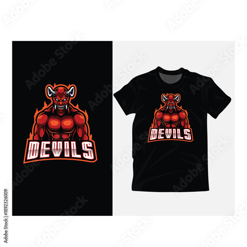 Vintage devil illustration for T-shirt design