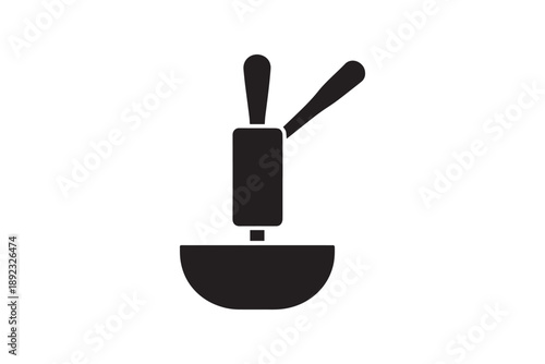 Mortar and pestle icon representing pharmacy medicine and culinary grinding on white space