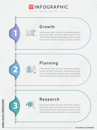 Business infographic template. 3 Step timeline journey. Process diagram, 3 options on white background, Infograph elements vector illustration.