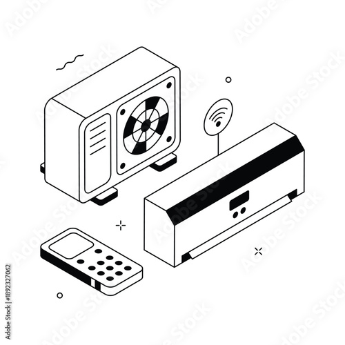 An editable isometric illustration of smart air conditioning system