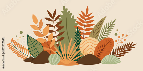 Minimalist Hand-Drawn Fern and Palm Leaves in Earthy Sage, Clay, and Sand Tones.eps