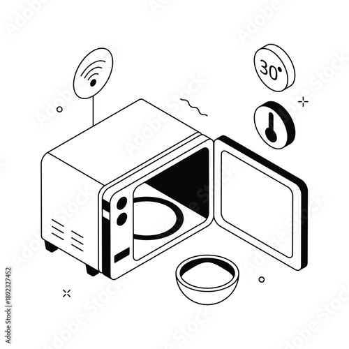 A ready to use isometric illustration of smart microwave appliance