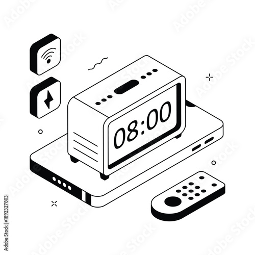 A modern isometric illustration of digital smart clock device