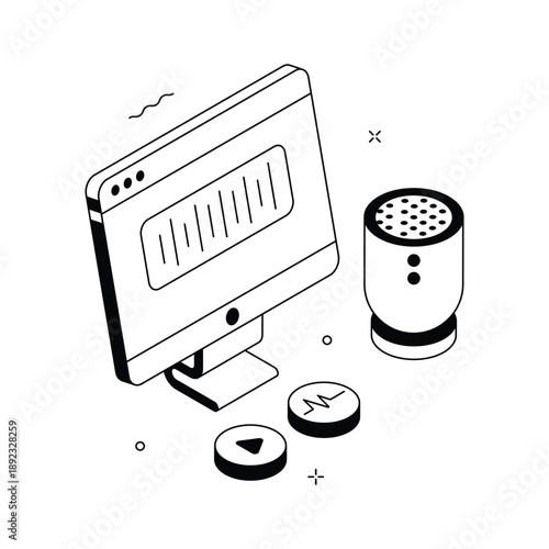 A visually appealing isometric illustration of smart voice assistant device