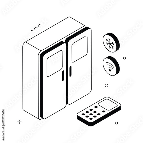 A well crafted isometric illustration of smart refrigerator appliance