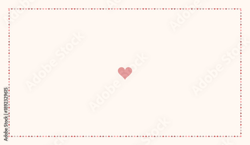 Romantic pink heart centered on soft pastel background with delicate dotted border, minimalist Valentine's Day design with subtle gradient