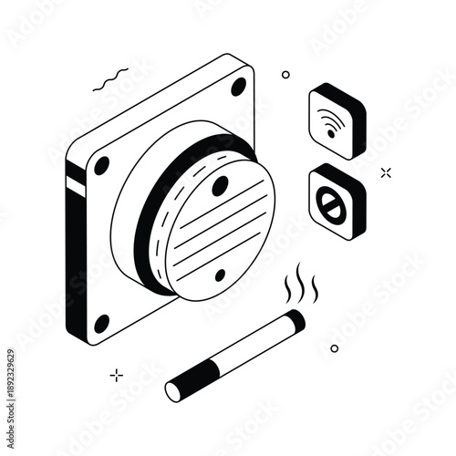 An isometric illustration of smoke detector and gas sensor device
