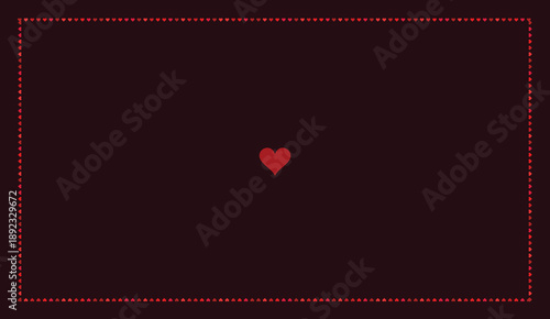 Red glowing heart shape centered in a dark gradient background with soft purple hues, romantic and minimalist design for Valentine's Day