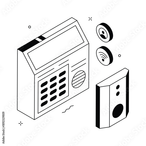A visually engaging isometric illustration of wireless alert security device