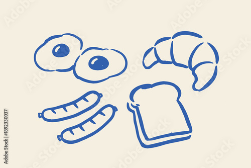 Breakfast face doodle food icons vector illustration