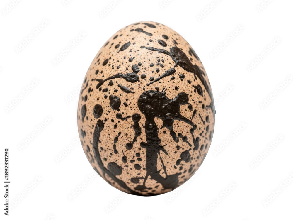 Obraz premium A speckled brown and black quail egg, beautifully patterned with unique markings isolated on transparent background
