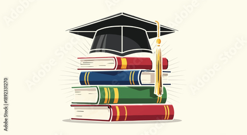 Isolated Vector Illustration of Graduation Cap on Stack of Education Books isolated PNG with Transparent Background