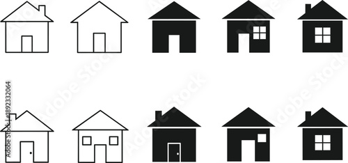 House, Home, Building, Property, Realestate, Residence, Housing, Architecture, Domestic, Living, Shelter, Dwelling, Silhouette, Outline, Icon, Vector, Illustration, Graphic, Design, Collection