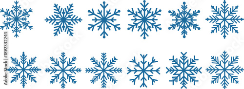 Snowflake, Snowflakes, Winter, Ice, Cold, Frost, Frozen, Weather, Crystal, Holiday, Christmas, Seasonal, Decoration, Symbol, Icon, Vector, Illustration, Design, Blue, Collection