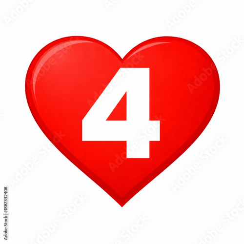 A vibrant red heart icon featuring the number 4 prominently displayed in white, symbolizing love, affection, or a specific count