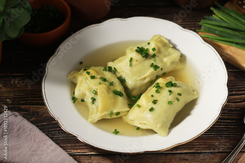 German Swabian dish - Maultaschen in broth