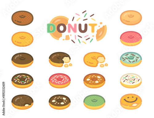 Vector illustration of various donuts