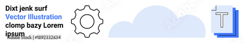 Technology, cloud storage, file management, digital tools, IT solutions, software concepts. A gear, cloud and text document icons illustrate data management. Technology and cloud storage concept