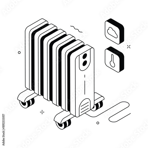 An editable isometric illustration of electric radiator heating system
