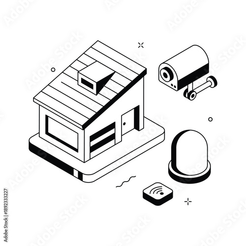 A visually engaging isometric illustration of home security alert