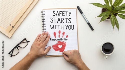 Safety Starts With You Handprint Message On Notebook