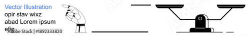 Decision-making, justice, law, equality, choice, fairness. Hand pointing at a balance scale with an abstract background. Justice and decision-making concept conveyed through meaningful symbols