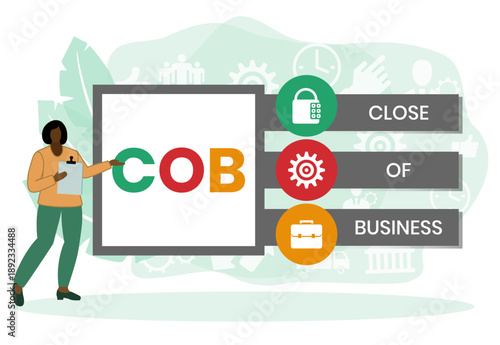 COB - Close of Business acronym. business concept background. vector illustration concept with keywords and icons. lettering illustration with icons for web banner, flyer, landing page
