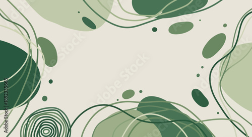 Abstract green organic shapes background with flowing lines and earthy tones creating a natural feel