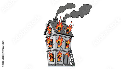Burning house. Cartoon, mockup, footage, isolated on transparent background.
