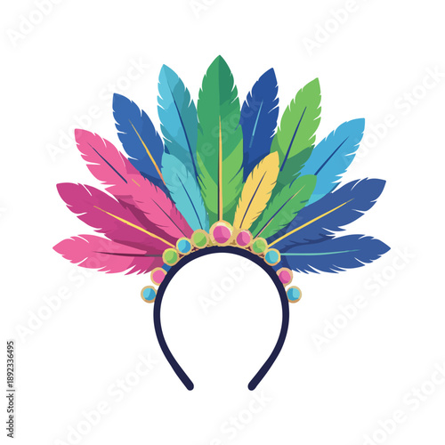 Colorful Carnival Feather Headdress Flat Vector Icon