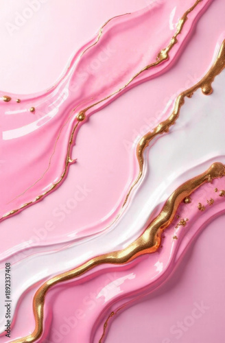Wavy abstraction in soft pink and golden shades with smooth surface. Elegant modern design for premium backgrounds and art projects