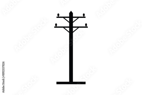 Silhouette of a wooden utility pole with crossbars and insulators, isolated on white background