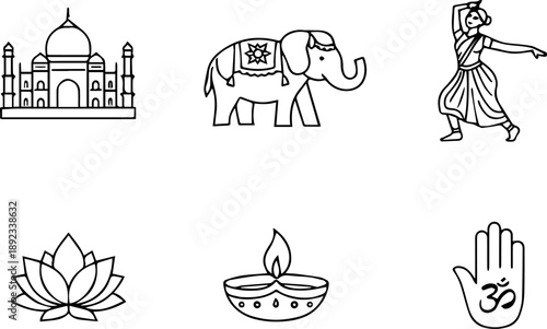 Indian Culture Line Icons Vector