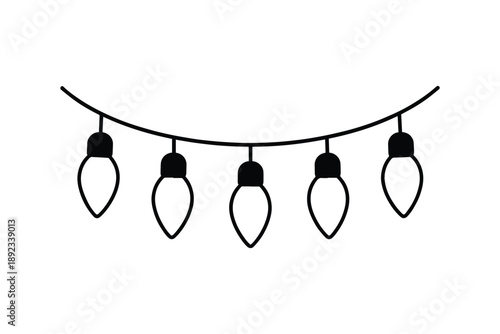 Christmas light bulbs garland hanging decoration icon festive holiday banner on white background