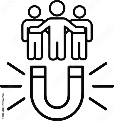 Customer attraction icon with magnet and group of people symbol marketing acquisition concept