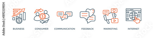 B2C banner web icon vector illustration for business to consumer concept of corporate with communications, feedback, marketing, and internet icon
