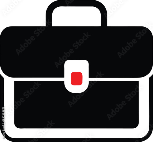 Sleek black briefcase icon with a prominent red clasp, symbolizing business and professionalism