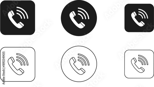 Phone Call Button Icons Set With Rounded Square And Circle Shapes In Solid Outline Style