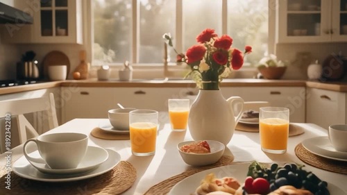 Wallpaper Mural Breakfast Table Setting in Sunny Kitchen: A Cozy Morning Scene. Torontodigital.ca