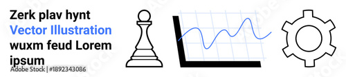 Chess pawn denoting strategy, analytics chart showing data trends, and gear symbolizing processes. Ideal for business, teamwork, innovation, strategy, growth, planning simple landing page