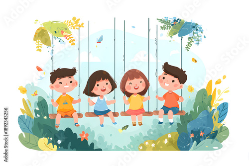 Adorable Cartoon Kids Fun Vector Clipart