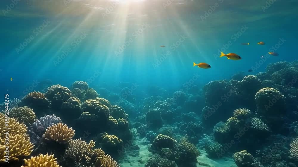 custom made wallpaper toronto digitalUnderwater Coral Reef Ecosystem with Sunlight and Fish.