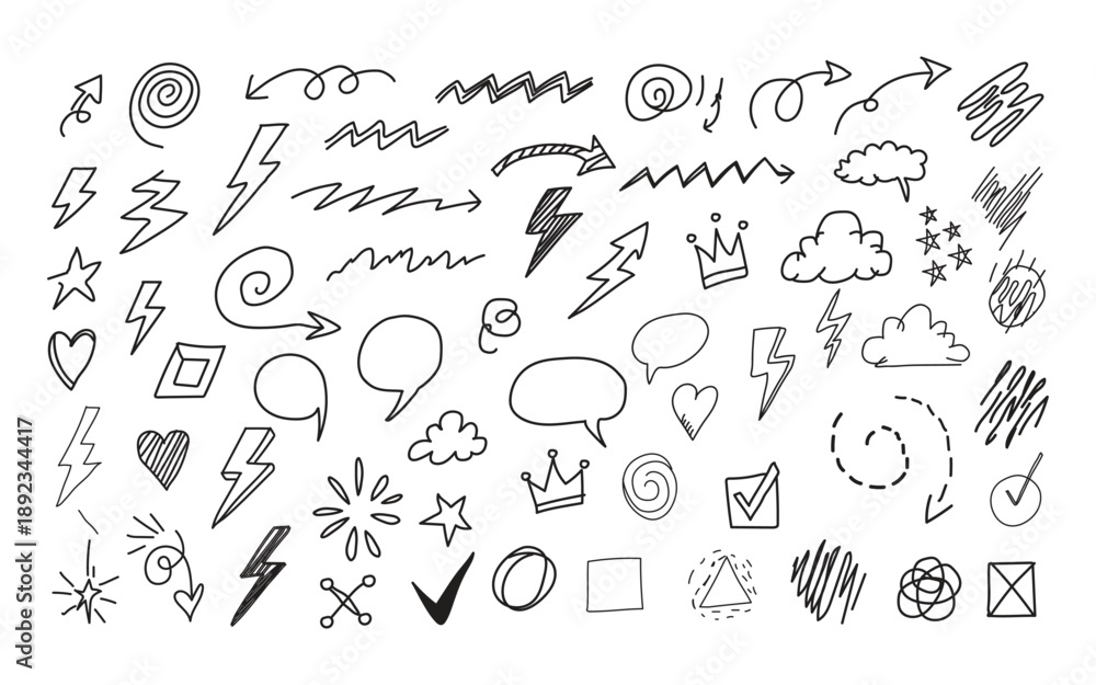 Obraz premium Collection of hand drawn weather and emotion icons