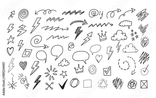 Collection of hand drawn weather and emotion icons
