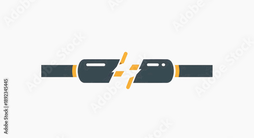 Engraving style broken electrical cable showing exposed wires, symbolizing connection failure or technical problem, useful for engineering, communication, or repair illustrations.