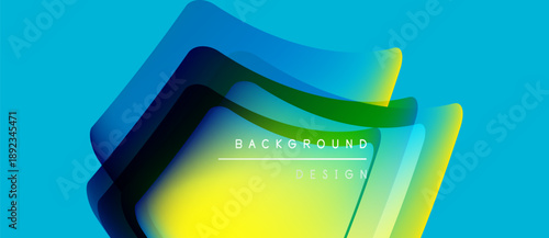 Abstract layers create vibrant gradient effect. Blue, yellow hues dominate design. Text reads background design. Modern, dynamic composition.