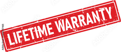 Distressed Red Lifetime Warranty Rubber Stamp Isolated on White Background Closeup